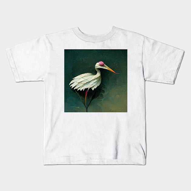 Stork shaped water lily Kids T-Shirt by AndyMcBird